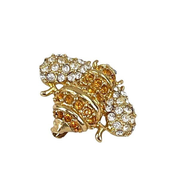 Monet Rare Gold Tone Bee Brooch With Orange & Clear Crystals - Picture 2 of 13